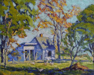 Helen Fuchs Gundlach The Chicken Coop 8x10 Oil on Board