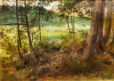 Alexander Helwig Wyant Forest Clearing 8 1/2x12 oil on board