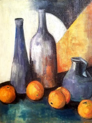 Helene Dubon Hyde Modernist Still Life 30x24 Oil on Board