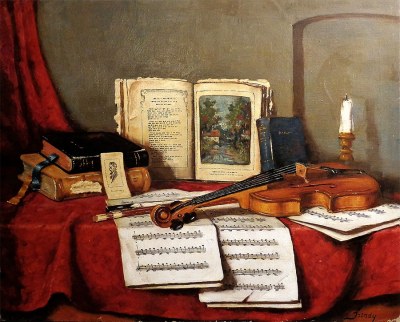 Unknown Artist Still Life with Violin 24x30 Oil on Canvas