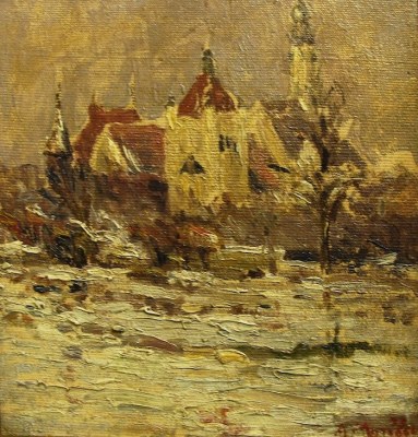 Armand Monaco German Building Chicago Exposition 12x11 Oil