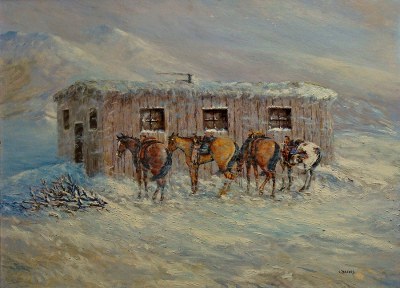 Claude Backus Wyoming in Winter 22x30 Oil on Board