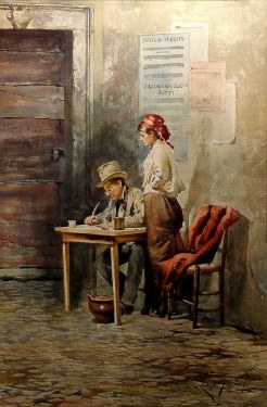 Casimiro Tomba Aldini Checking the Figures 21x14 Watercolor