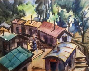 Charles Keck Mining Camp 9x12 Watercolor