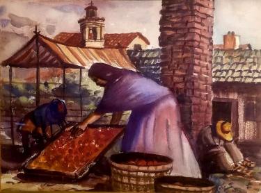 Charles Keck Washing the Fruit 11x15 Watercolor