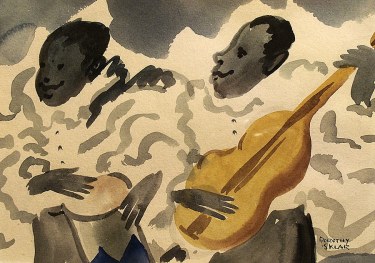 Dorothy Sklar Cuban Guitarists 5x7 Watercolor