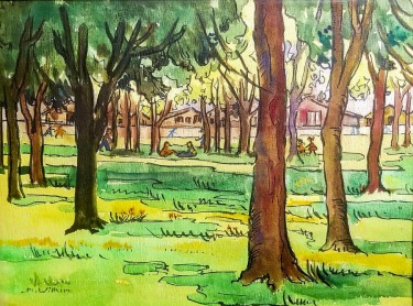 Mildred P Wilkin Lets Have a Picnic 9x12 Watercolor