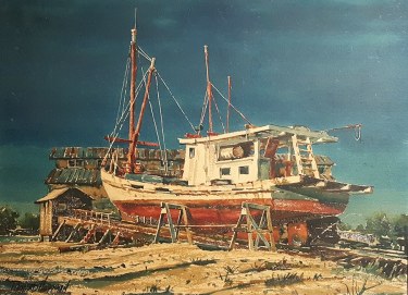 Richard Hoffman Boat at Dry Dock 22x30 Watercolor