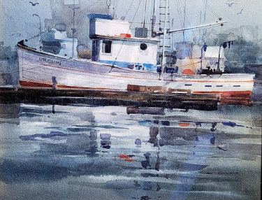 Unknown Artist Harbor Tug Boat Watercolor 9x12 295 