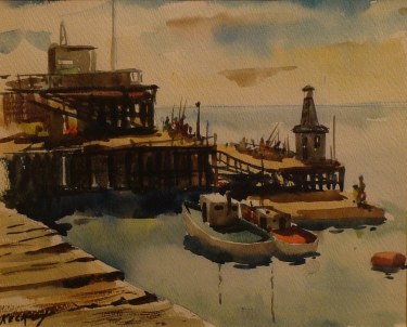 Charles Keck Old Redondo Beach Pier 9x12 Watercolor