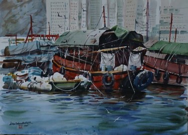 Hong Kong Harbor by John Bohnenberger 22x30 Watercolor