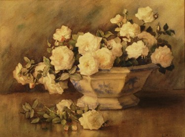 Lillie M Nichols Delft Bowl with Roses 14x18 Watercolor