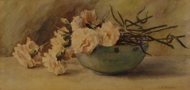 Lillie M Nichols Japanese Bowl with Roses 9x15 Watercolor