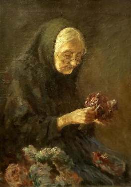 Oscar Achenback Flower Seller 14x11 Oil on Canvas