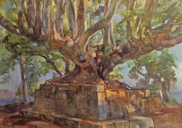 Quorado Carlaudi Ruins of the Temple of Jupiter 18x26 Watercolor