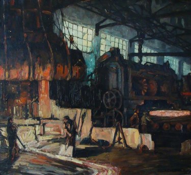 Augusta Van de Casteele Factory Scene 26x32 Oil