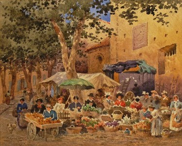 Claude Spero Flower Vendors France 7x9 Watercolor