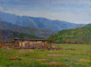 Felice Hrovat By the Hay Barn 9x12 Oil on Board