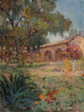 Felice Hrovat Capistrano Courtyard 12x10 Oil on Canvas