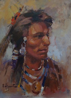 Felice Hrovat Indian Brave 12x9 Oil on Board