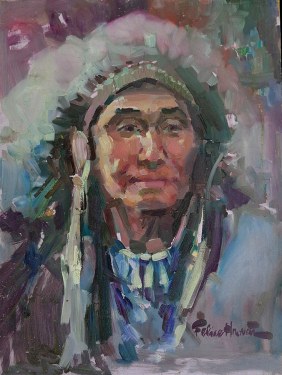 Felice Hvorat Indian Chief 16x12 Oil on Board