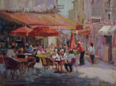 Felice Hrovat Outdoor Cafe 9x12 Oil on Board