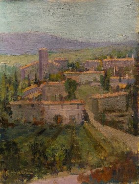 Felice Hrovat Village in Wine Country 12x9 Oil on Canvas