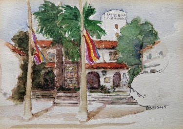 E. Bright Pasadena Playhouse 5x7 Watercolor