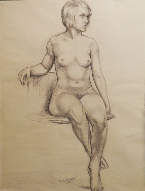 EG Brown Nude Study 25x19 Drawing