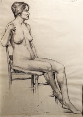 EG Brown Nude with Chair 25x19 Drawing