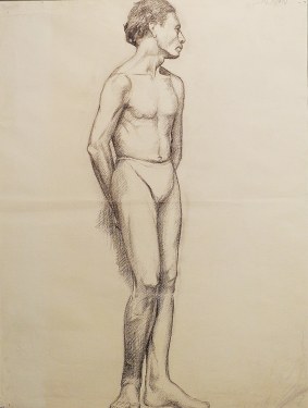 EG Brown Standing Nude Male 02 25x19 Drawing