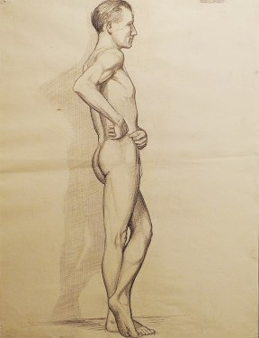 EG Brown Standing Nude Male 01 25x19 Drawing