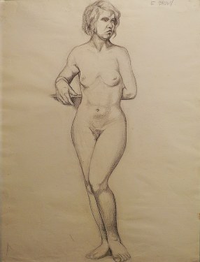 EG Brown Standing Female Nude 02 25x19 Drawing