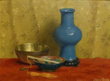 J. Mason Reeves The Blue Vase with Fan 12x16 Oil on Canvas Board