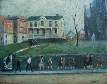 Unknown Artist Sunday Morning Parade 9x12 Oil on Board