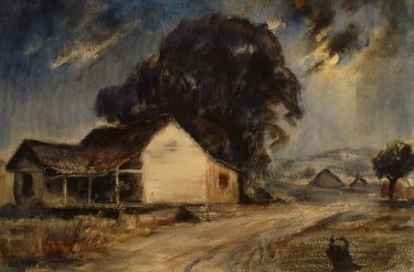 Einar Hansen Moonlit Farmhouse 15x22 Watercolor