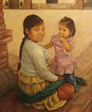 J. Williams Indian Mother and Child 24x20 Oil on Canvas