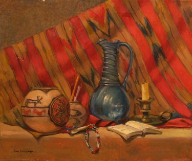 Jean Drogkamp Still Life with Indian Pots 20x24 Oil on Canvas