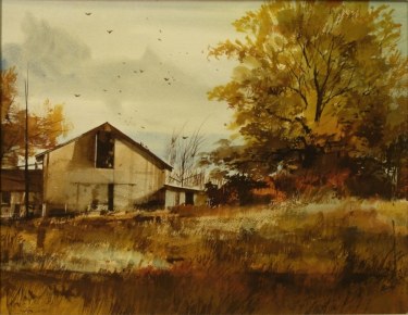 John Cameron Berkey Country Farm in Autumn 14x18 Casein on Board