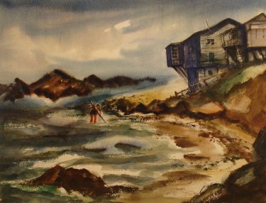 John Ledden Digging for Clams 20x28 Watercolor