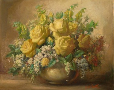 John W Orth Yellow Roses 16x20 Oil on Canvas