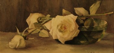 Lillie M Nichols Bowl with Roses 7x14 Watercolor