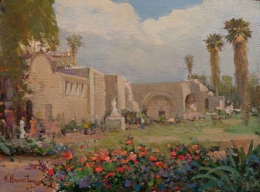 Felice Hrovat Capistrano Mission Gardens 12x16 Oil on Board