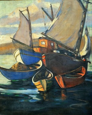 Frank-Bowen-Harbor-Boats-22x18-oil-on-canvas-475