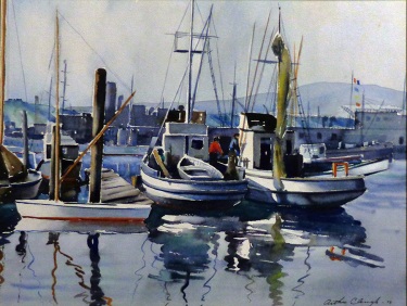 Arthur Clough San Pedro Harbor 18x22 Watercolor