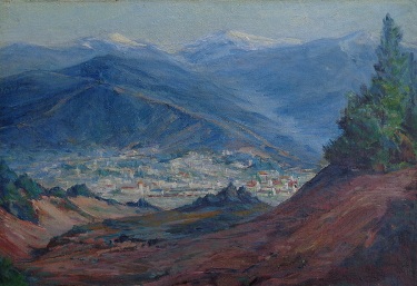 Benjamin C. Brown Overlooking the San Fernando Valley 14.5x21.5 Oil on Board