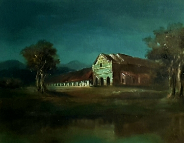 Charles Henry  Mission San Juan Bautista at Night 16x20 Oil on Canvas