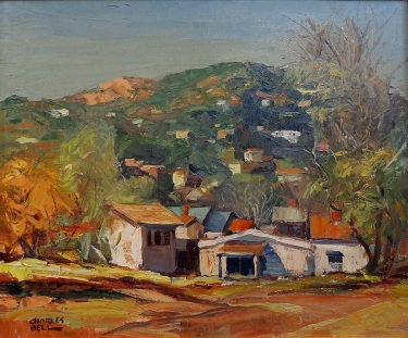 Charles Bell Houses in Chavez Ravine 20x24 Oil on Canvas