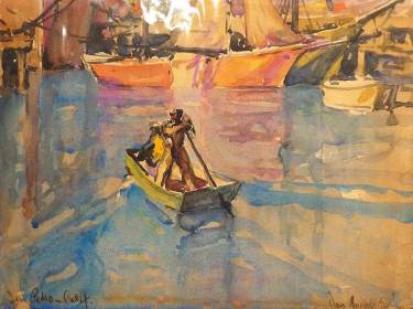 0 Donald Easton San Pedro Harbor Watercolor