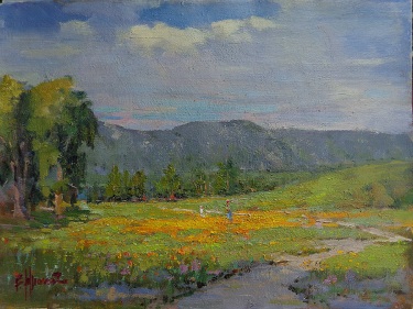 Felice Hrovat Among the Poppies 9x12 Oil on Board